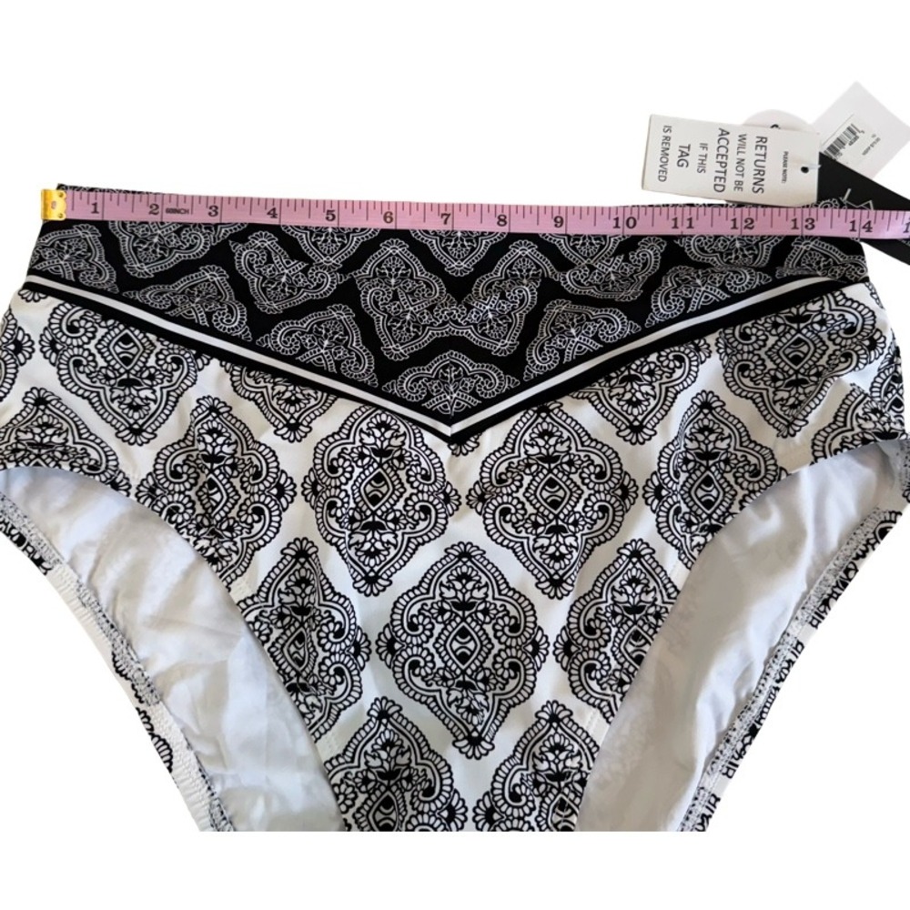 LA BLANCA Black White Medallion High Waist‎ Bikini Swim Bottoms Size 10 UPF 50+ - Picture 7 of 9